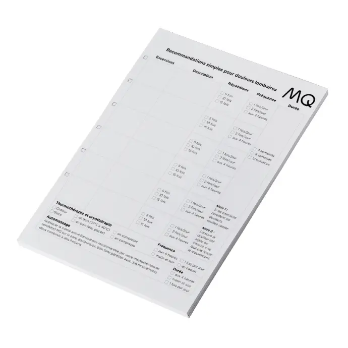 Tablette de recommandations et d'exercices - Douleurs ciblées